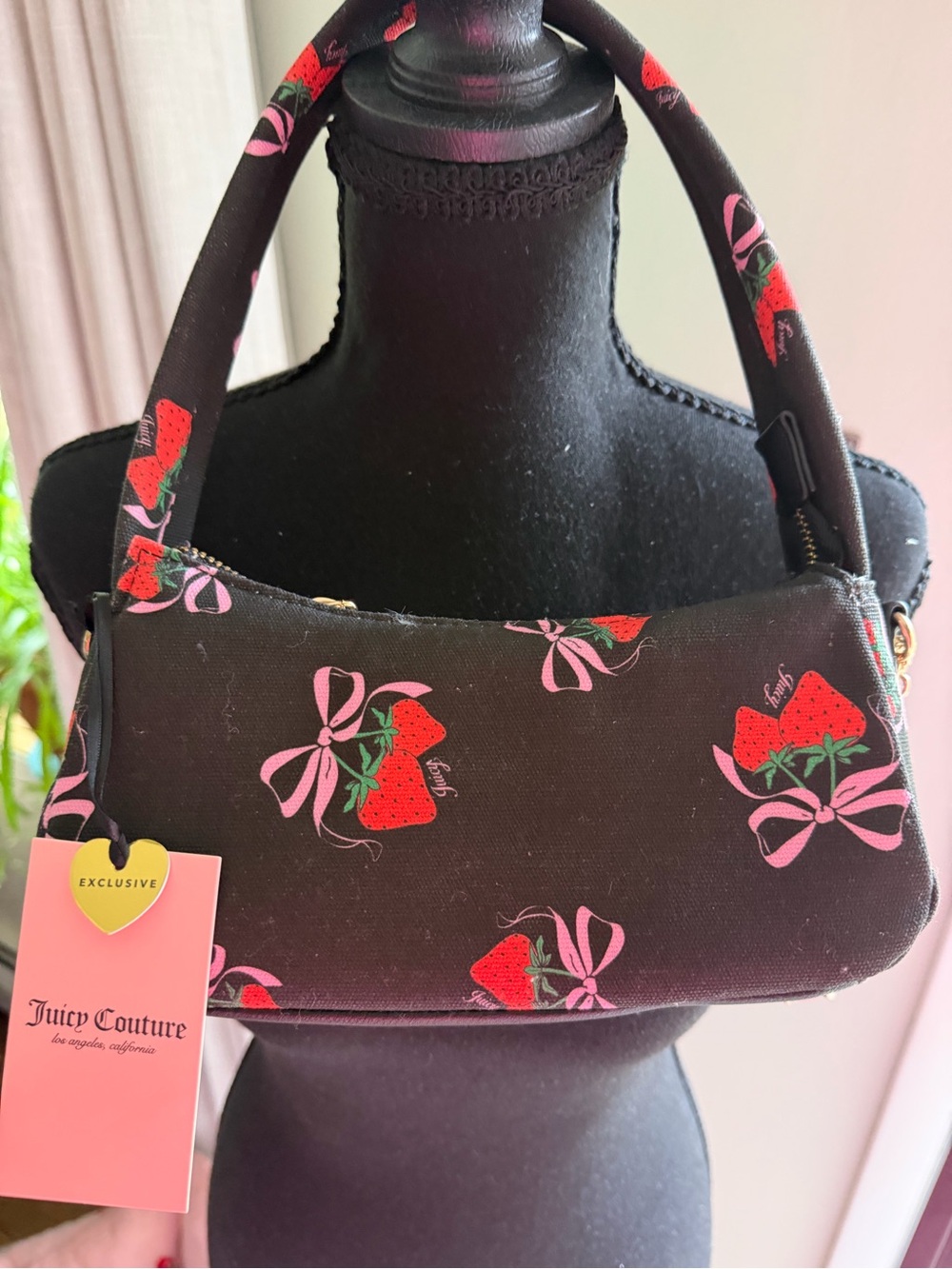 Juicy Couture Black Mini Shoulder Bag with Red Strawberry